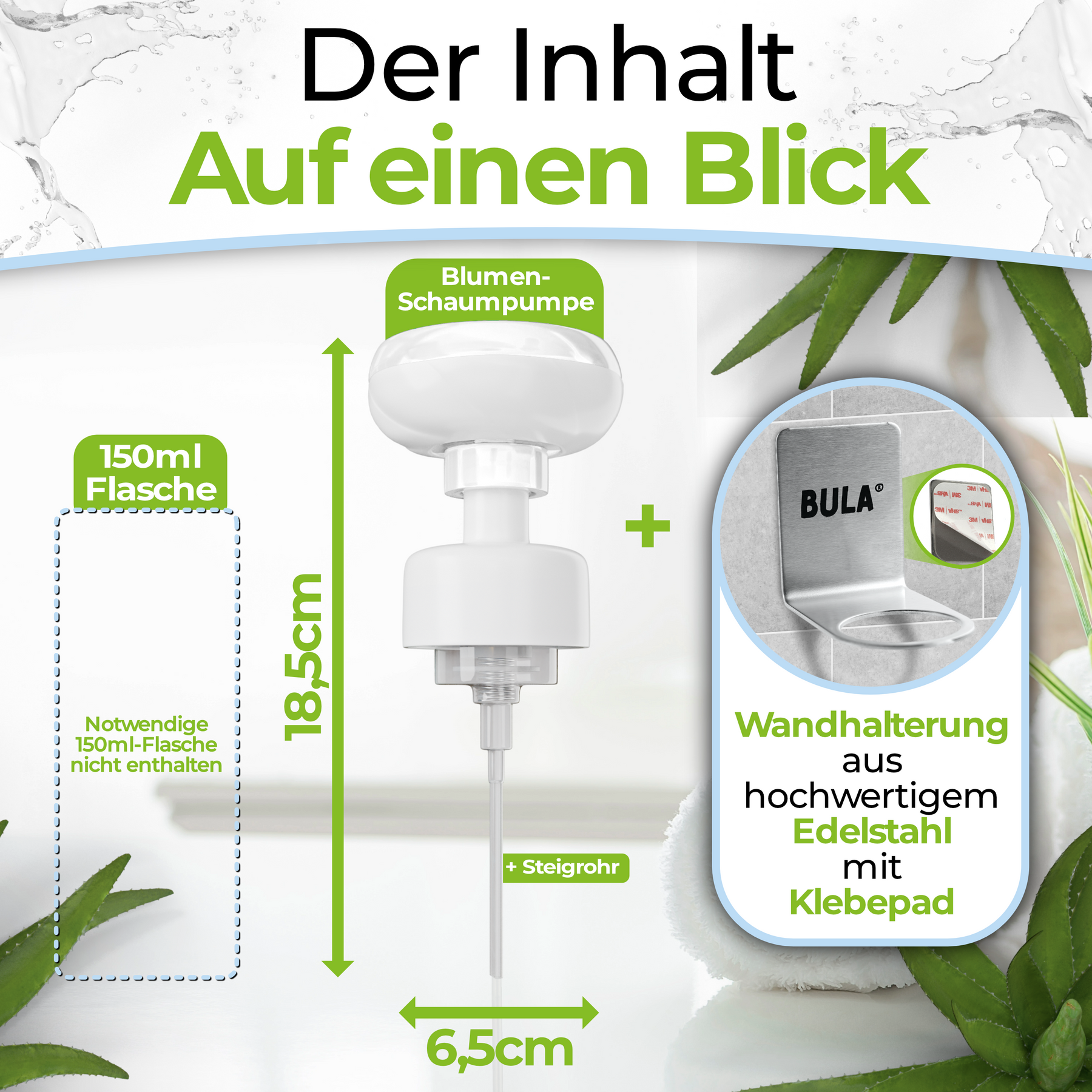 BULA Popo Blumen-Schaumpumpe inkl. selbstklebende Halterung (OHNE NOTWENDIGE BULA POPO SCHAUM 150 ml FLASCHE)