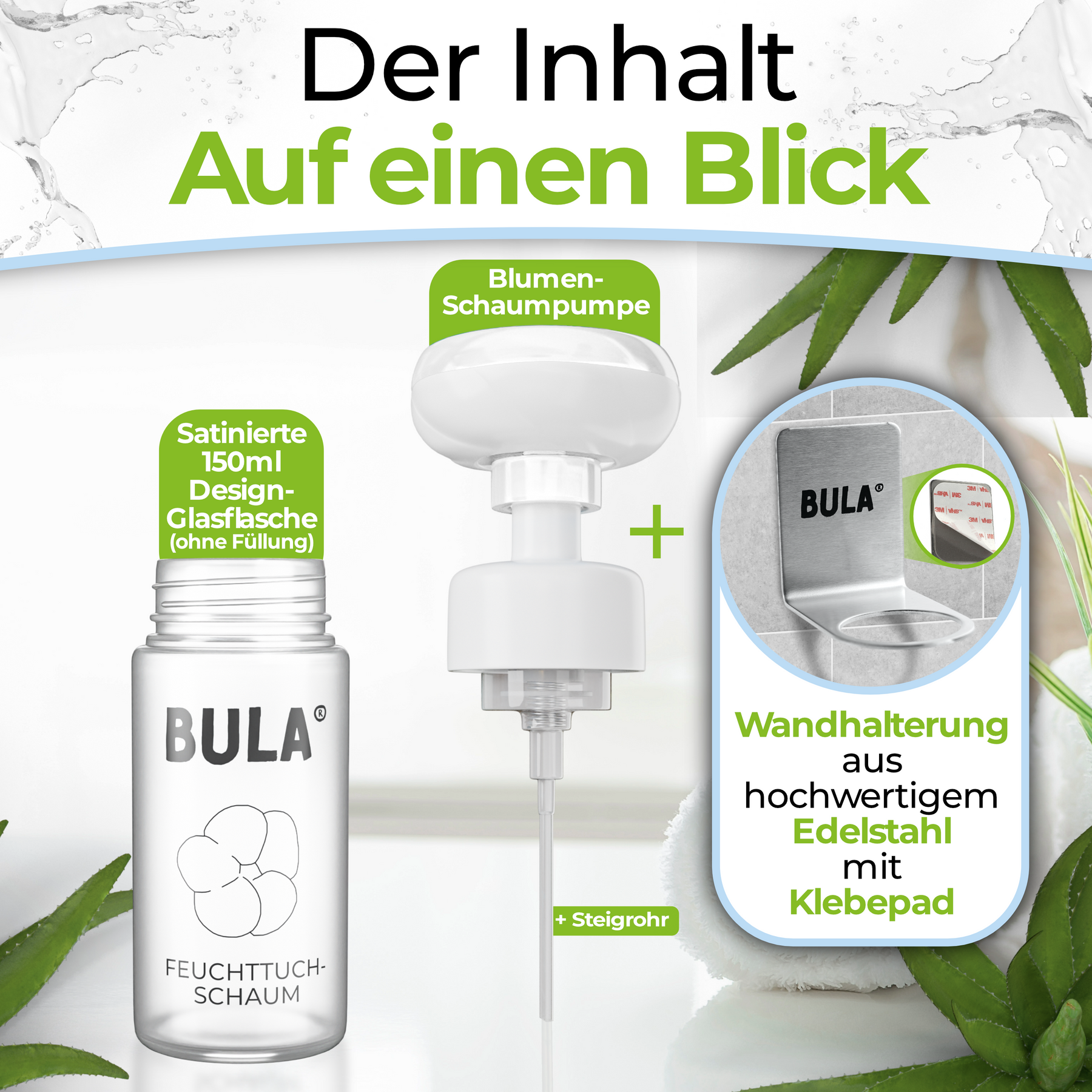 BULA Popo Blumen-Schaumpumpe mit Design-Glasflasche (ohne Füllung)